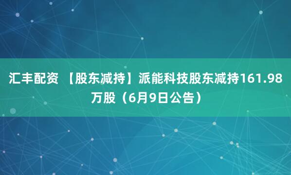 汇丰配资 【股东减持】派能科技股东减持161.98万股（6月9日公告）