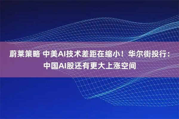 蔚莱策略 中美AI技术差距在缩小！华尔街投行：中国AI股还有更大上涨空间