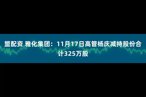 盟配资 雅化集团：11月17日高管杨庆减持股份合计325万股